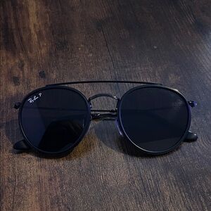 Ray-Ban Round Metal Polarized Sunglasses Black RB3647N